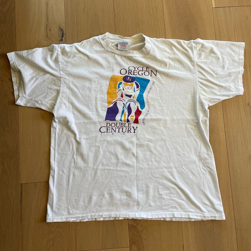 Oneita Power T Single Stitch XL Cycle Oregon Double Century 1993